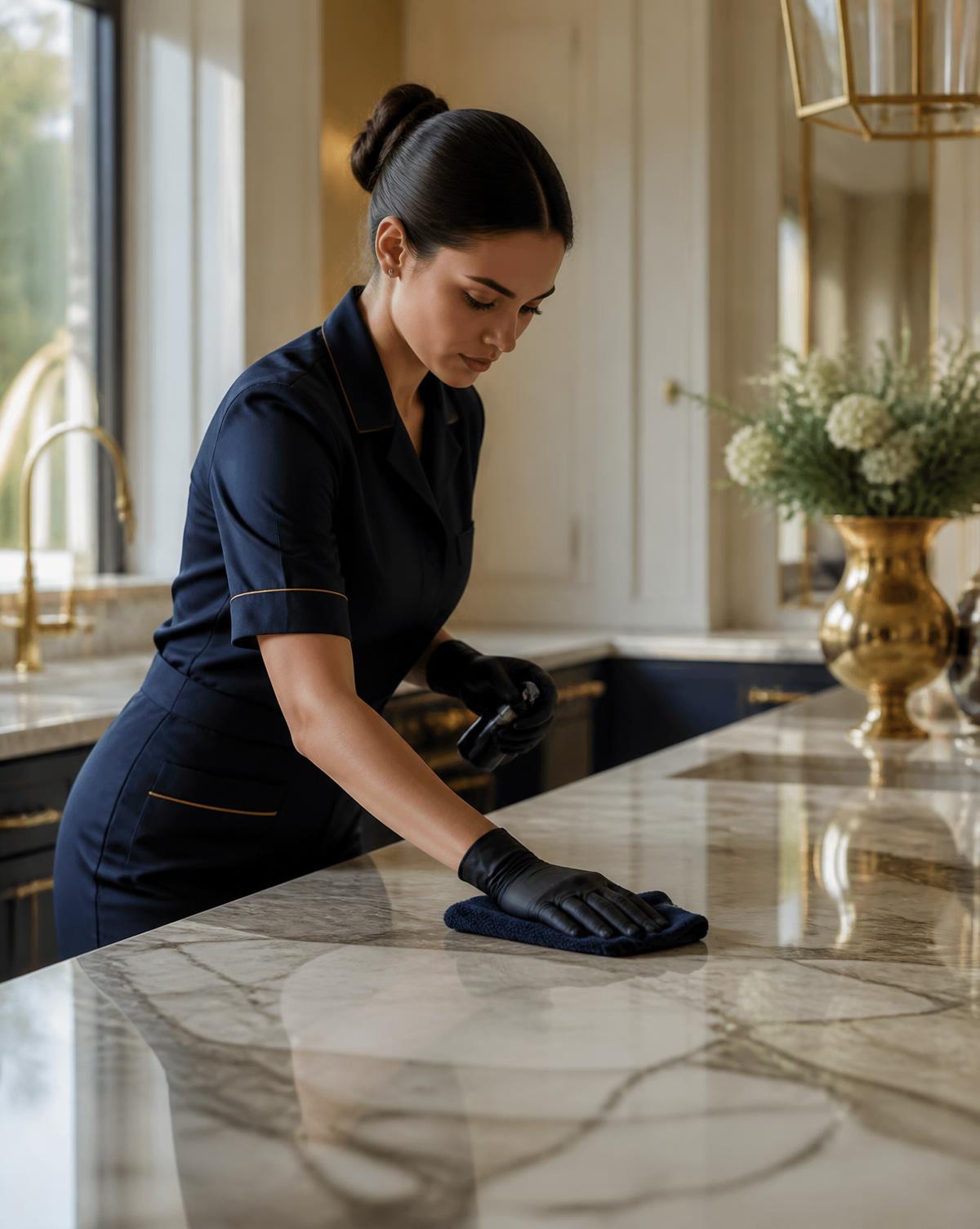 Estoné Curator detailing a marble kitchen counter in a Calgary home